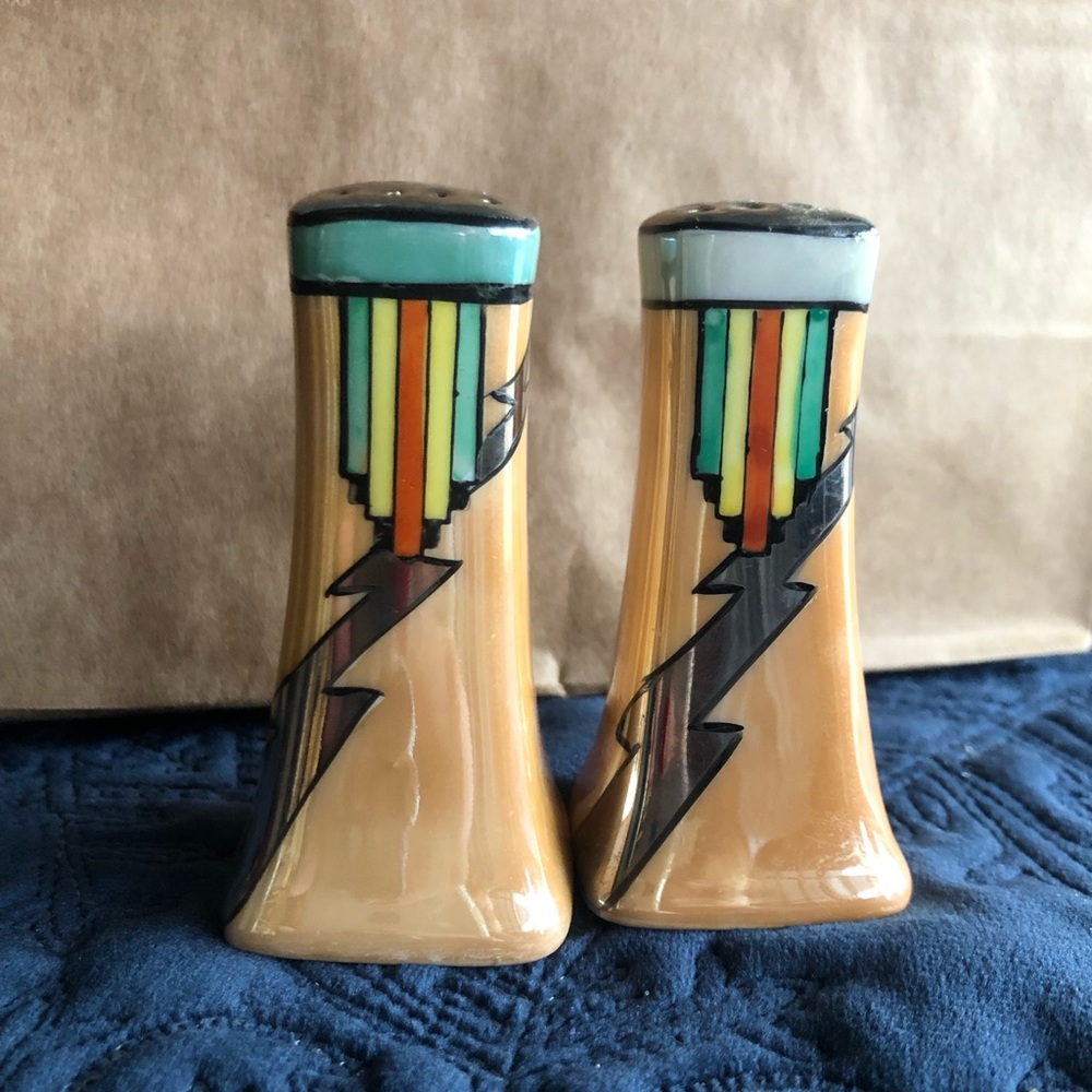 Metlox Mid Century Modern Vintage Salt&Pepper Set Peach Luster